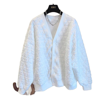 Женско диамантово подплатено бейзболно яке, свободен крой, V-образно деколте, дълги ръкави, полиестер