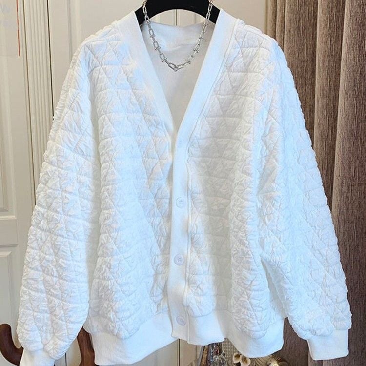 Женско диамантово подплатено бейзболно яке, свободен крой, V-образно деколте, дълги ръкави, полиестер