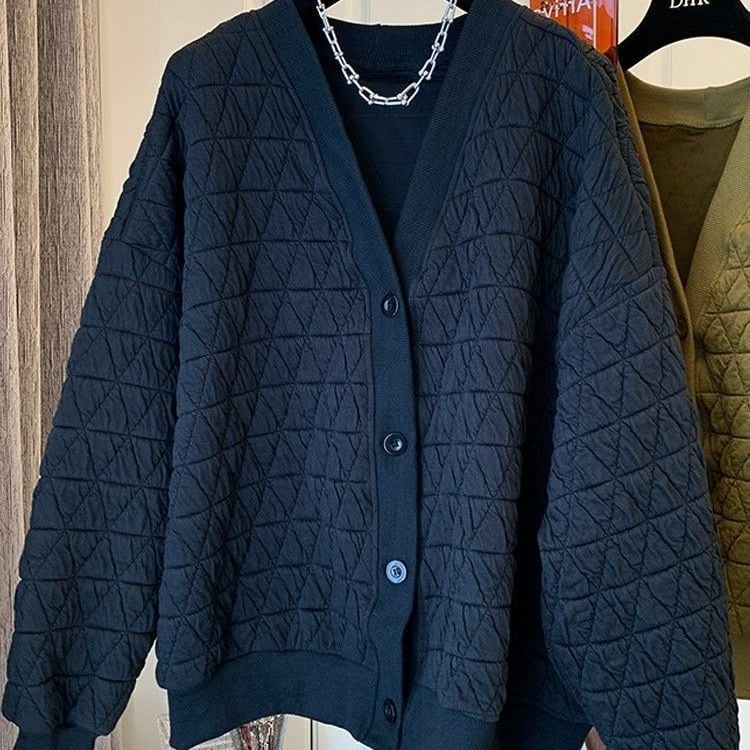 Женско диамантово подплатено бейзболно яке, свободен крой, V-образно деколте, дълги ръкави, полиестер