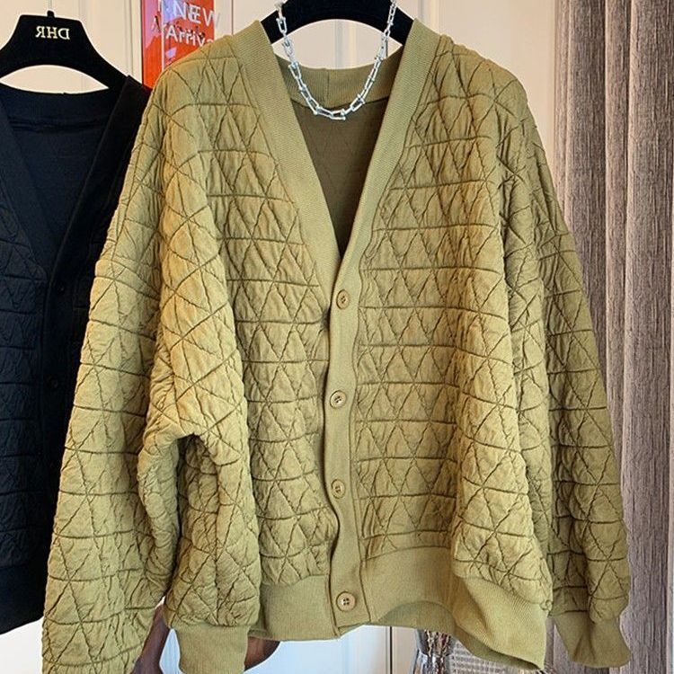 Женско диамантово подплатено бейзболно яке, свободен крой, V-образно деколте, дълги ръкави, полиестер