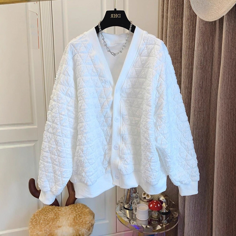 Женско диамантово подплатено бейзболно яке, свободен крой, V-образно деколте, дълги ръкави, полиестер