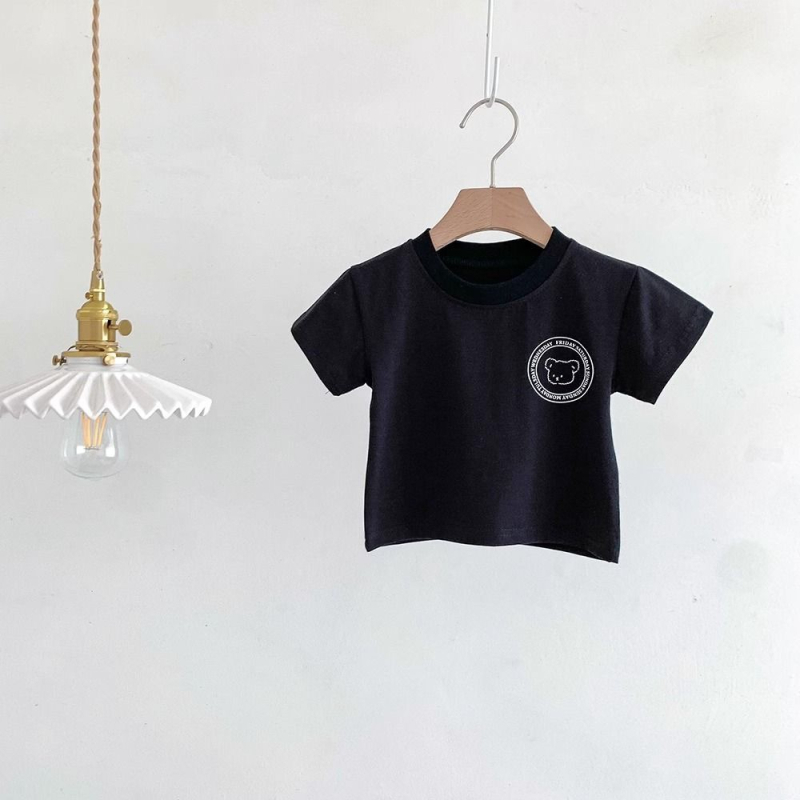 Vaikų medvilniniai marškinėliai su trumpomis rankovėmis ir meškiuko karikatūra, apvalus kaklo iškirpimas, vasara, 100% medvilnė, amžius 3–8 m