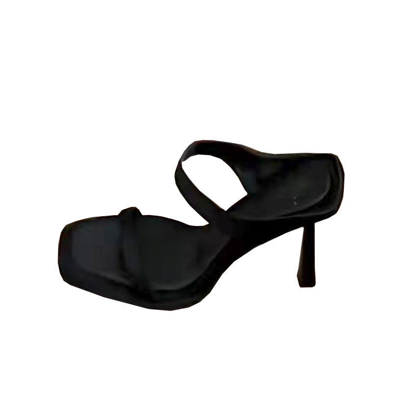 Dámske sandále na vysokom podpätku v korejskom štýle, štvorcová špička, vrchná časť z mikrovlákna, gumová podrážka, leto 2024