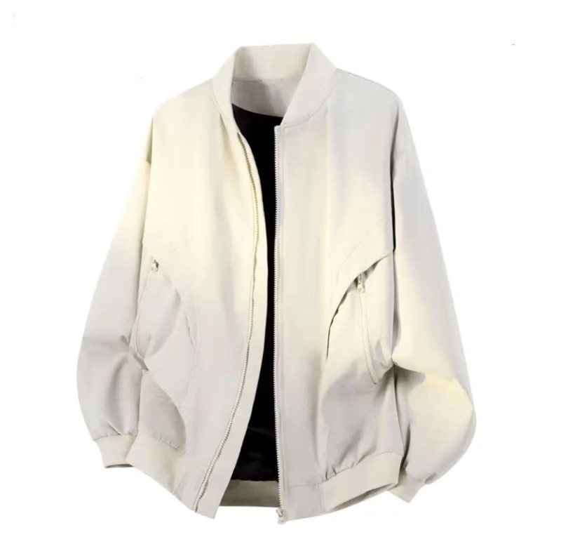 Muška jakna – Otporna na vjetar, Stojeći ovratnik s patentnim zatvaračem, Raglan rukavi, Bočne džepove, Poliester smjesa | Proljeće–Jesen, Slobodan kroj