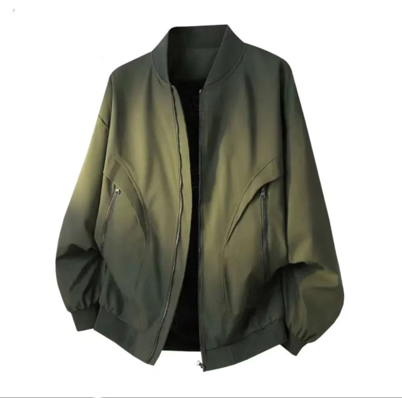 Muška jakna – Otporna na vjetar, Stojeći ovratnik s patentnim zatvaračem, Raglan rukavi, Bočne džepove, Poliester smjesa | Proljeće–Jesen, Slobodan kroj