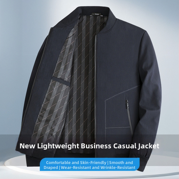 Jakna s stojacím golierom, zipsom, úzky strih, na jar a jeseň pre mužov