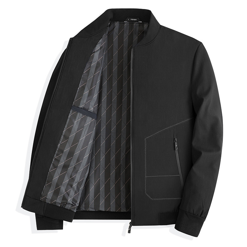 Jakna s stojacím golierom, zipsom, úzky strih, na jar a jeseň pre mužov