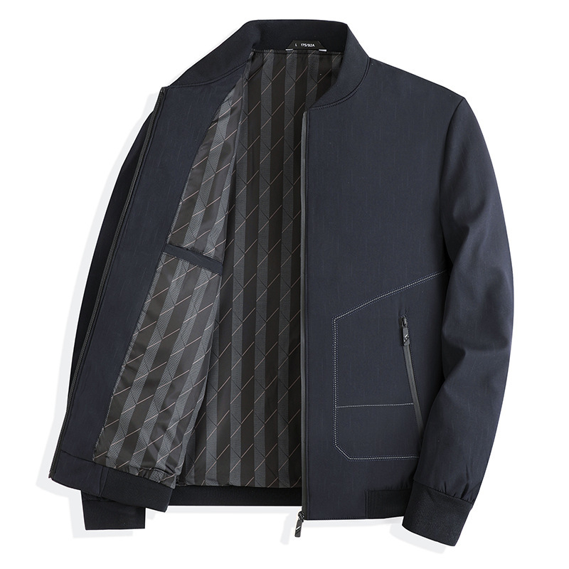 Jakna s stojacím golierom, zipsom, úzky strih, na jar a jeseň pre mužov