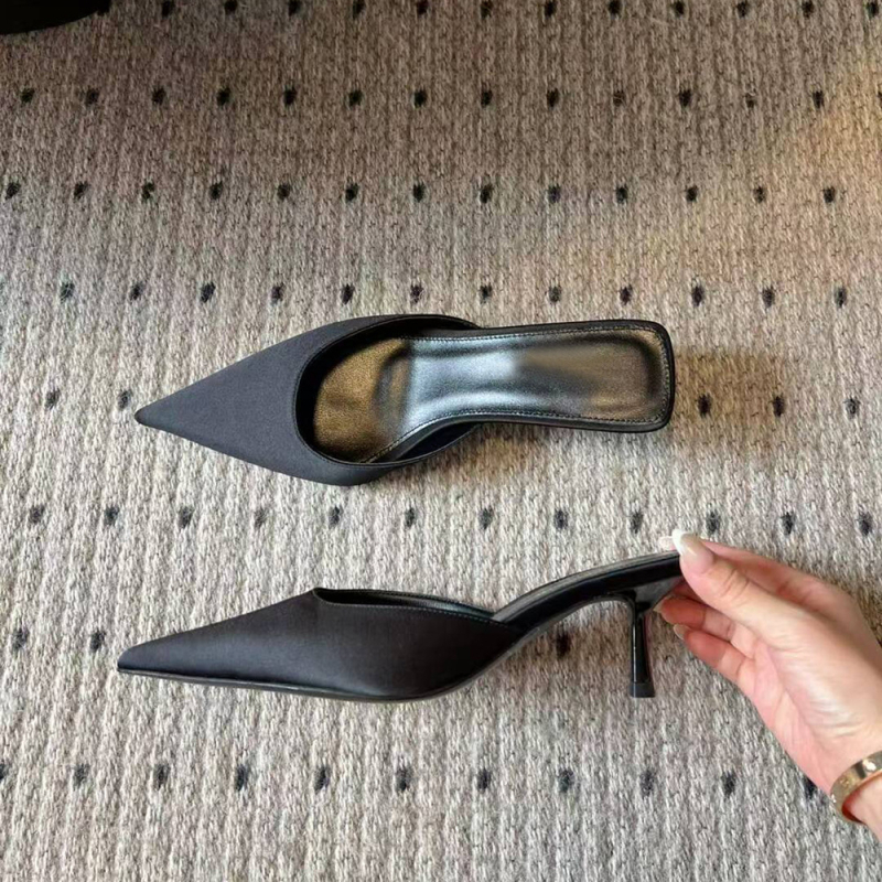 Mule od mikrovlakna, oštar vrh, gumeni potplat, bez podstave, jesen 2024