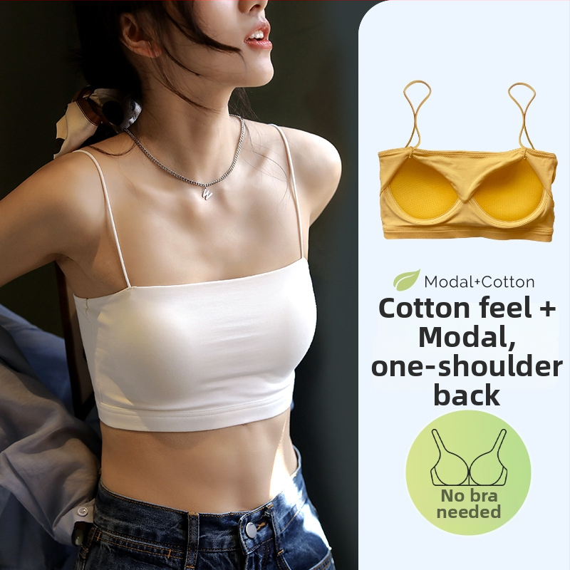 Moteriškas cami topas su vienu pečiu, itin trumpas ilgis, medvilnės-modalo-spandekso mišinys