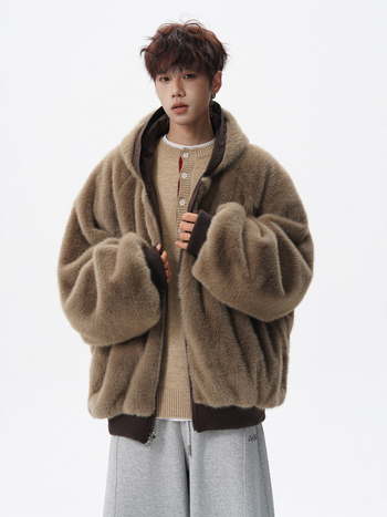 Pánska reverzibilná bunda z polyesteru s kapucňou, fleecová podšívka, zips, bočné vrecká, zimný štýl