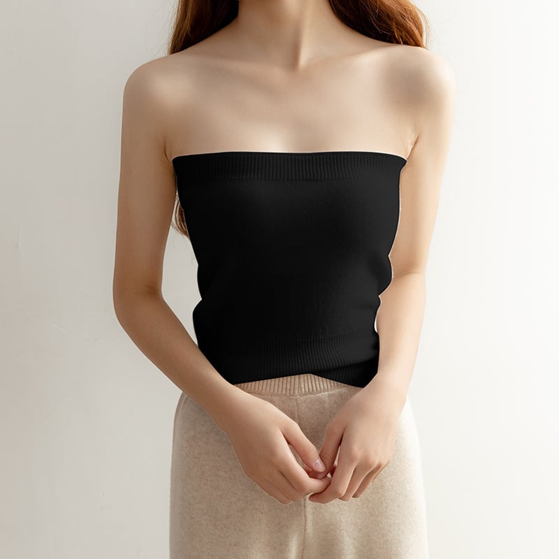 Vilnos megztas viršūnė be petnešių – trumpas ilgis, korėjietiškas stilius, vientisas raštas (≥95% vilna)