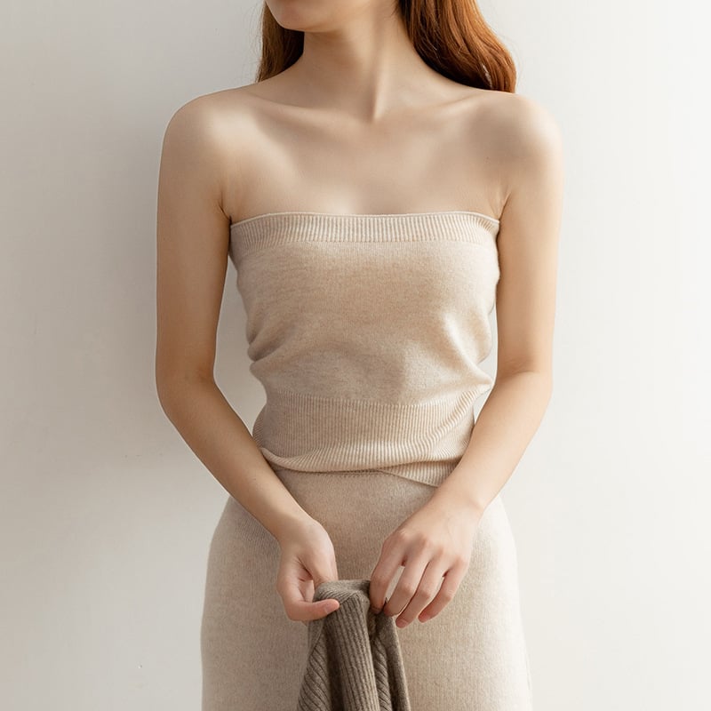 Vilnos megztas viršūnė be petnešių – trumpas ilgis, korėjietiškas stilius, vientisas raštas (≥95% vilna)