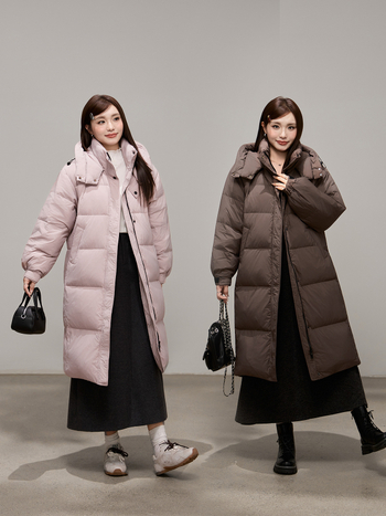 Γυναικείο μπουφάν με κουκούλα μέχρι το γόνατο, εξωτερικό ύφασμα πολυεστέρα, περιεκτικότητα σε πούπουλο 51–55%, γέμισμα 51–100 g