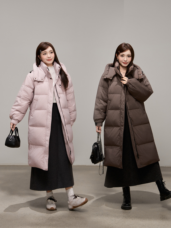 Γυναικείο μπουφάν με κουκούλα μέχρι το γόνατο, εξωτερικό ύφασμα πολυεστέρα, περιεκτικότητα σε πούπουλο 51–55%, γέμισμα 51–100 g