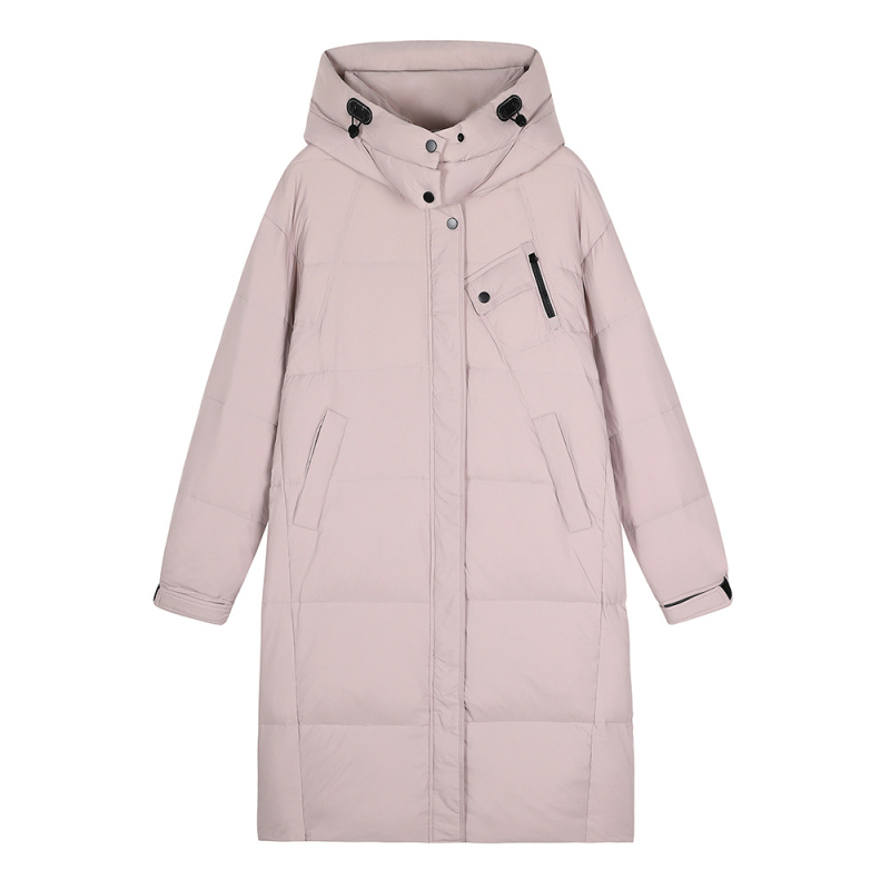 Γυναικείο μπουφάν με κουκούλα μέχρι το γόνατο, εξωτερικό ύφασμα πολυεστέρα, περιεκτικότητα σε πούπουλο 51–55%, γέμισμα 51–100 g