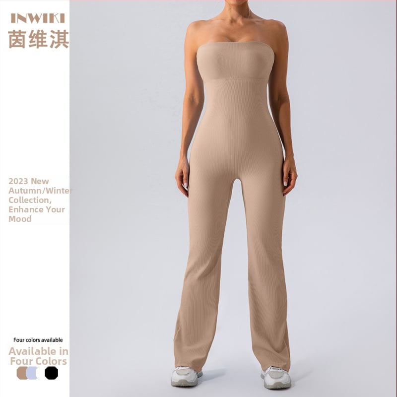 INWIKI moterų vienos dalies sportinis kombinezonas joga ir šokiams, 75% nailonas / 25% spandeksas, krūtinės pagalvėlė įtraukta, drėgmės sugeriantis audinys, nailonas, ruduo 2023