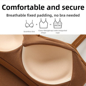 Dámske bavlnené tielko s vstavanými vypchávkami na prsiach, U-tvarovaný chrbát, 3/4 košíček, pevné dvojité ramienka