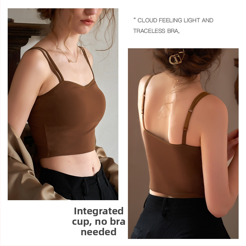 Moteriškas medvilninis topas su įmontuota krūties pagalvėlėle, U formos nugara, 3/4 taurė, fiksuotos dvigubos petnešėlės