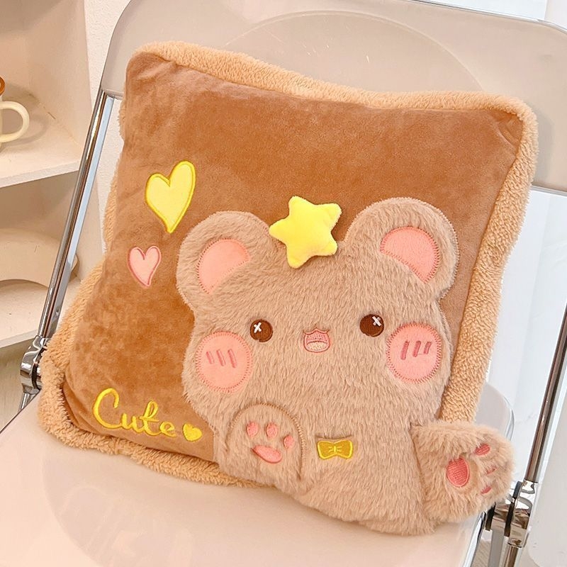 Възглавничка-одеяло 2-в-1, двупосочна, плюшено покритие, пълнеж PP памук, принт със симпатични животни, персонализируемо