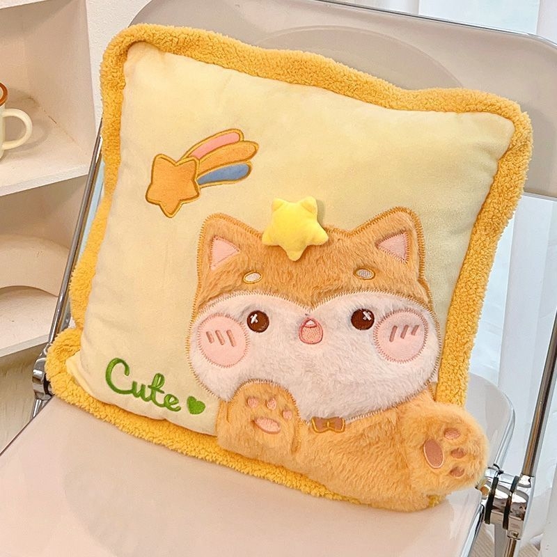 Възглавничка-одеяло 2-в-1, двупосочна, плюшено покритие, пълнеж PP памук, принт със симпатични животни, персонализируемо