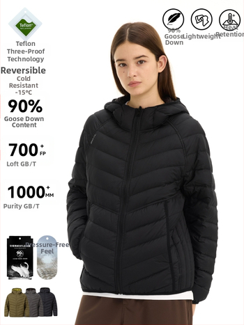 Prešívaná bunda zo husieho sypu 86-90% obsahu, kapucňa, vetruodolná a studená, polyesterová tkanina, voľný strih, zimné mestské nosenie