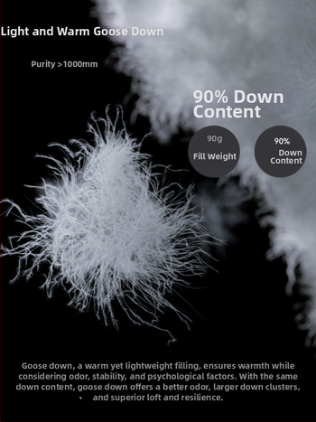 Prešívaná bunda zo husieho sypu 86-90% obsahu, kapucňa, vetruodolná a studená, polyesterová tkanina, voľný strih, zimné mestské nosenie