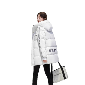 Dámska zimná bunda s kapucňou, strednej dĺžky, hrubá, výplň z kačacieho páperia 81-85%