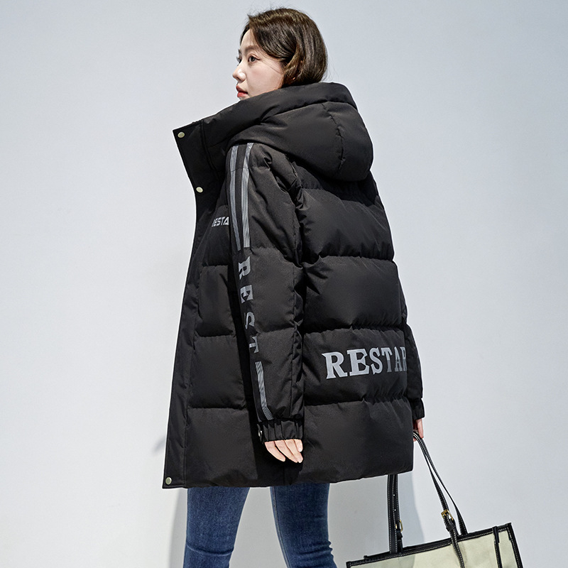 Dámska zimná bunda s kapucňou, strednej dĺžky, hrubá, výplň z kačacieho páperia 81-85%