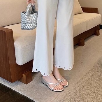 Ženske sandale s 6 cm klina, debela potplata, okrugli vrh, gumena potplata, gornji i unutarnji dio od super vlakana