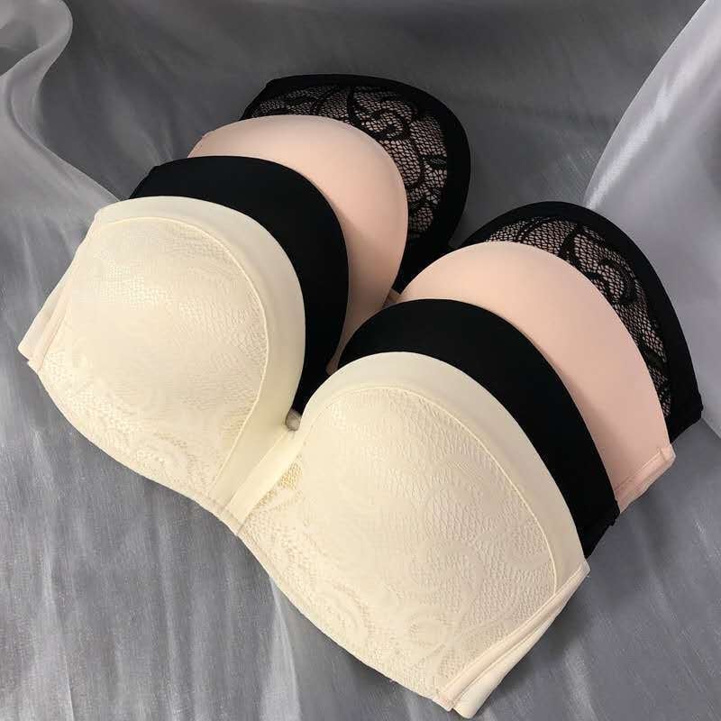 Bez ramienok neviditeľná podprsenka – push-up, protišmyková, bandeau štýl, 3/4 košíček, nylon bezšvový