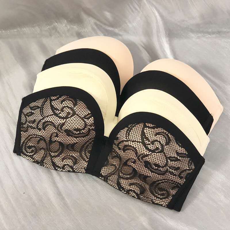 Bez ramienok neviditeľná podprsenka – push-up, protišmyková, bandeau štýl, 3/4 košíček, nylon bezšvový