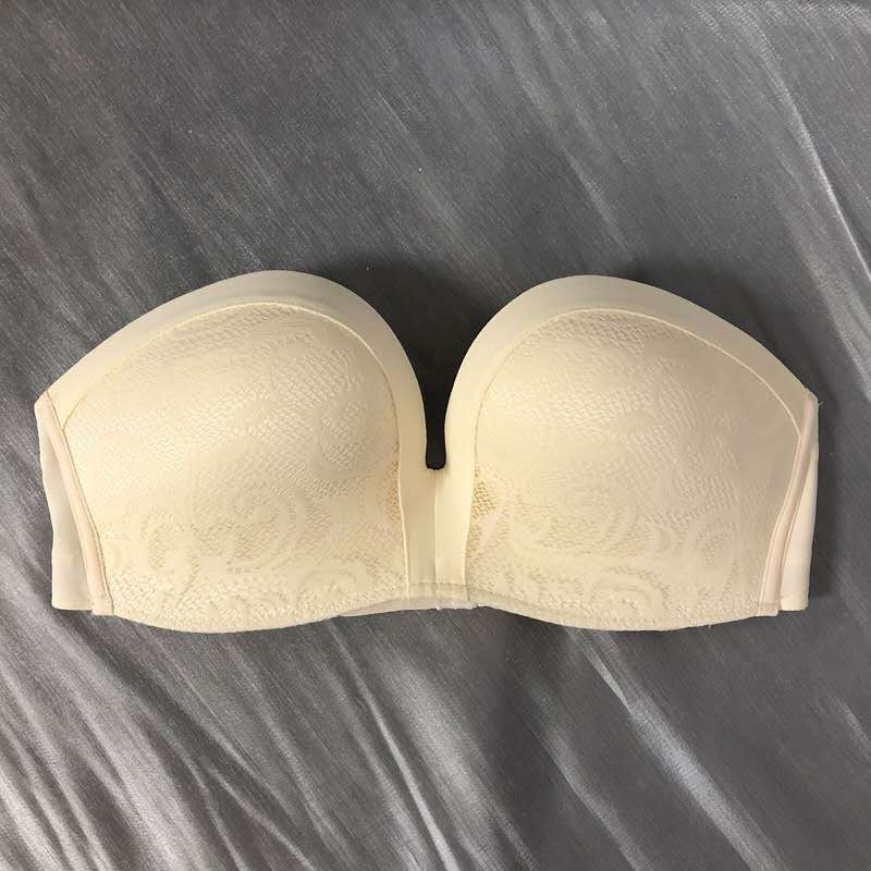 Bez ramienok neviditeľná podprsenka – push-up, protišmyková, bandeau štýl, 3/4 košíček, nylon bezšvový