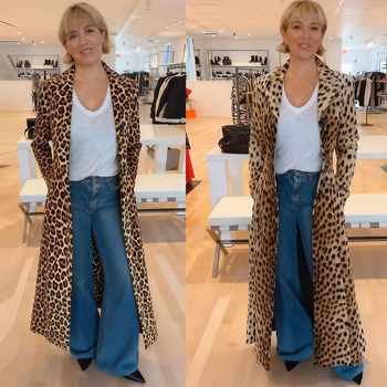 Korejas velūra leopardu printa kardigāns – brīvs piegriezums, žakarda stila apkakle, garas piedurknes