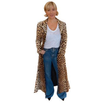 Korejas velūra leopardu printa kardigāns – brīvs piegriezums, žakarda stila apkakle, garas piedurknes
