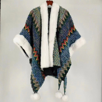 Etno stiliaus storas kailio apykaklės šalikėlis, poliesteris, spalvotų grotelių raštas, išlaiko šilumą, žiemai, pavasariui ir rudeniui