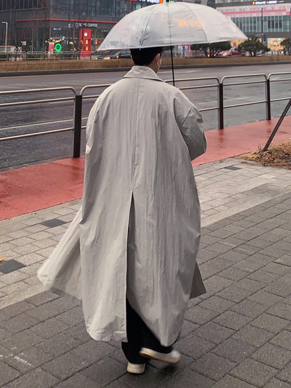 Asclo Korejský štýl dlhý kabát, voľný strih, golier, zapínanie na jeden rad gombíkov, na jar a na jeseň