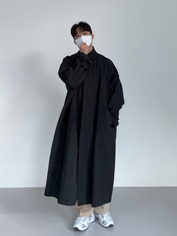 Asclo Korejský štýl dlhý kabát, voľný strih, golier, zapínanie na jeden rad gombíkov, na jar a na jeseň