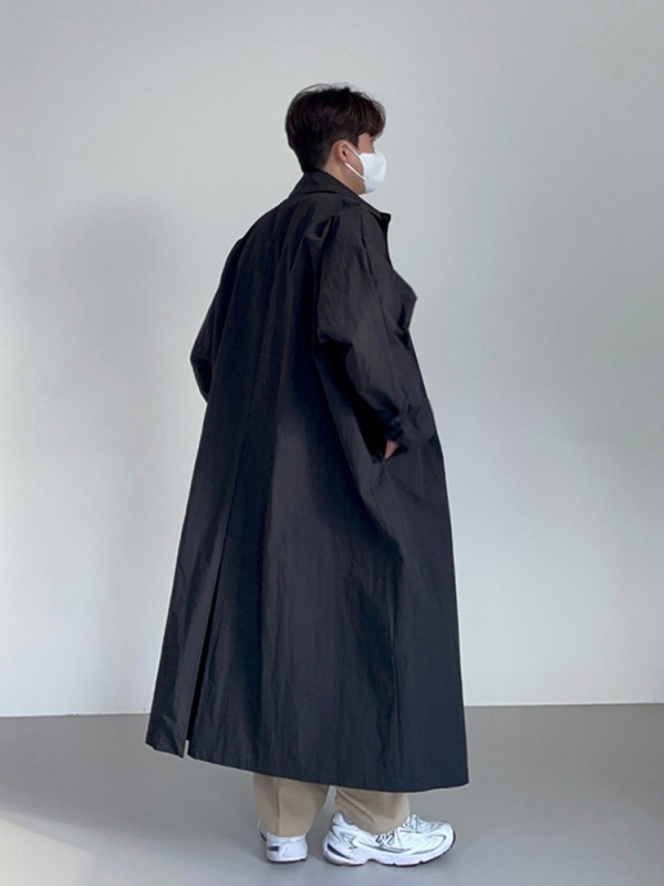 Asclo Korejský štýl dlhý kabát, voľný strih, golier, zapínanie na jeden rad gombíkov, na jar a na jeseň