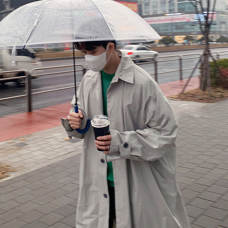 Asclo Korejský štýl dlhý kabát, voľný strih, golier, zapínanie na jeden rad gombíkov, na jar a na jeseň