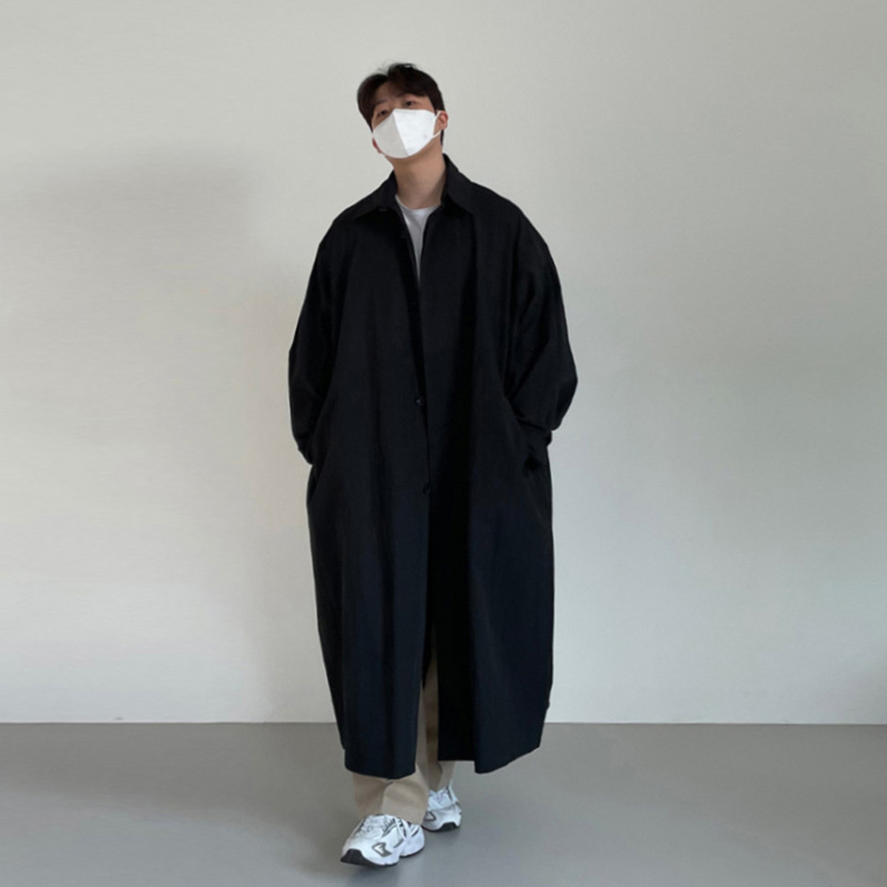 Asclo Korejský štýl dlhý kabát, voľný strih, golier, zapínanie na jeden rad gombíkov, na jar a na jeseň