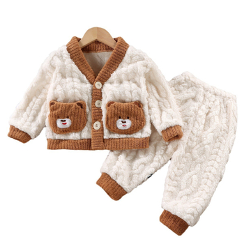 Gyerekeknek szóló flanel pizsama szett, uniszex, fleece béléssel, vast, karikatúra mintával