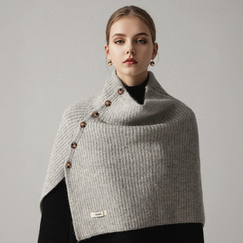 Unisex pamučni warp-pleteni šal-kabanica s visokim ovratnikom i prorezom, jednobojna, zimska vanjska odjeća grije, Zima 2025