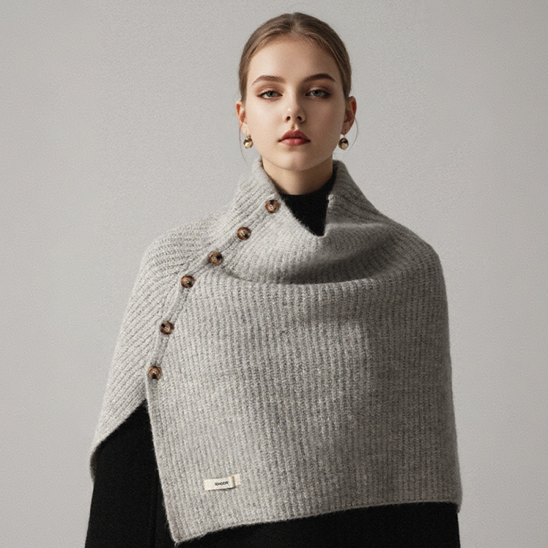 Unisex pamučni warp-pleteni šal-kabanica s visokim ovratnikom i prorezom, jednobojna, zimska vanjska odjeća grije, Zima 2025