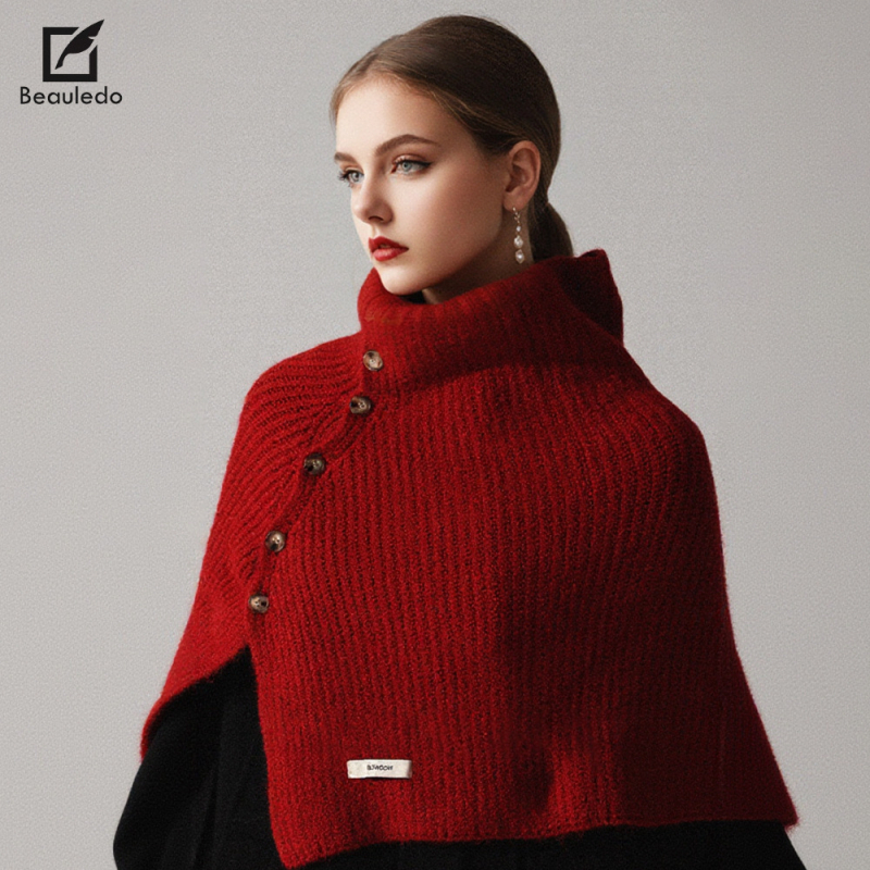 Unisex pamučni warp-pleteni šal-kabanica s visokim ovratnikom i prorezom, jednobojna, zimska vanjska odjeća grije, Zima 2025