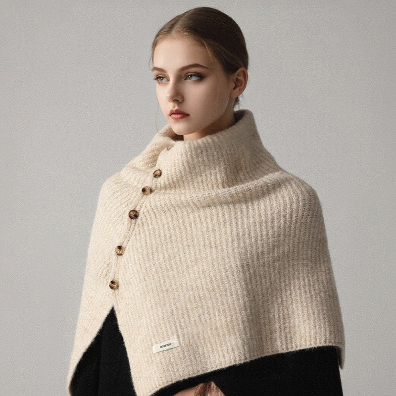 Unisex pamučni warp-pleteni šal-kabanica s visokim ovratnikom i prorezom, jednobojna, zimska vanjska odjeća grije, Zima 2025