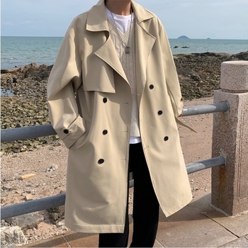 Pánsky kabát v britskom štýle, predĺžená dĺžka, zips, vrecká s patchami