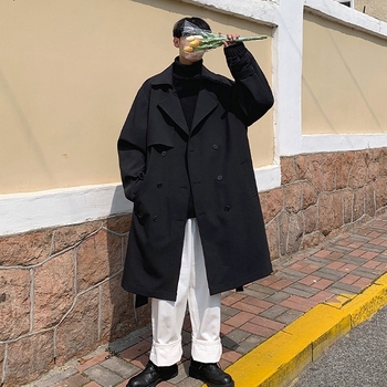 Pánsky kabát v britskom štýle, predĺžená dĺžka, zips, vrecká s patchami