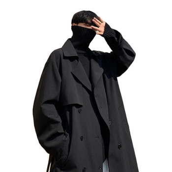 Pánsky kabát v britskom štýle, predĺžená dĺžka, zips, vrecká s patchami