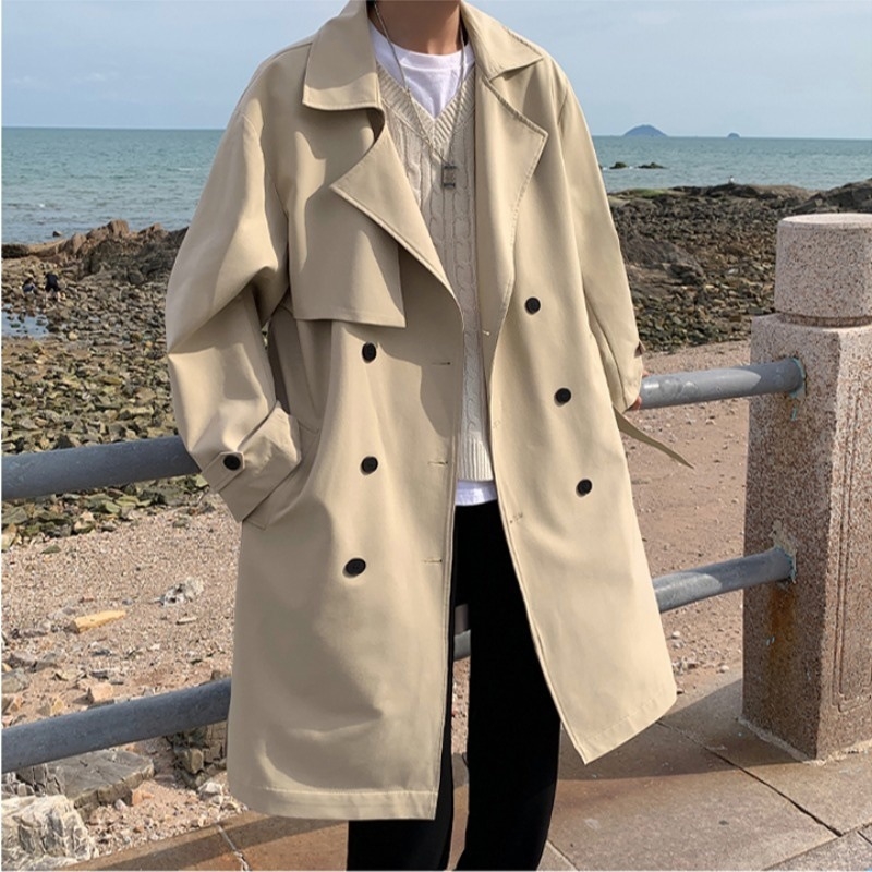 Pánsky kabát v britskom štýle, predĺžená dĺžka, zips, vrecká s patchami